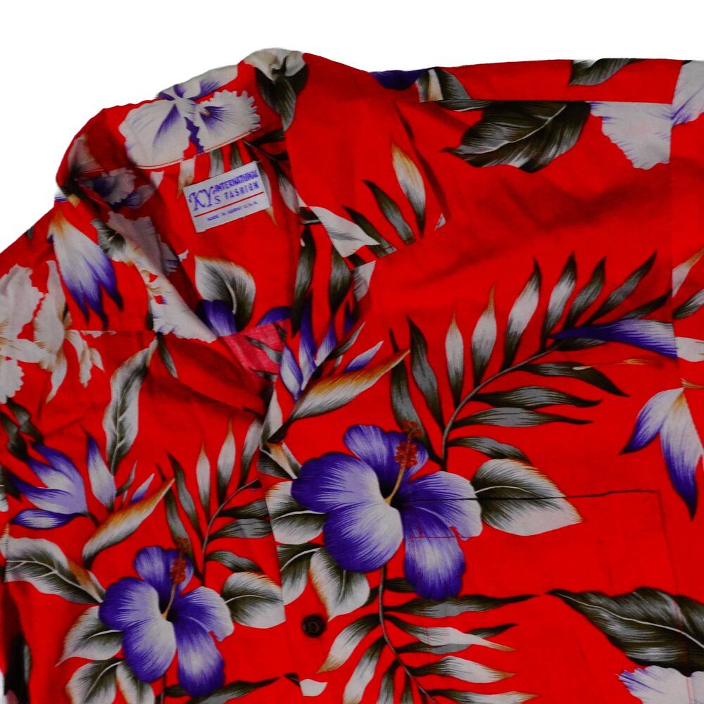 KY's Vintage Floral Leaf Hawaiian Button Up Made in USA Hawaii Men's Medium